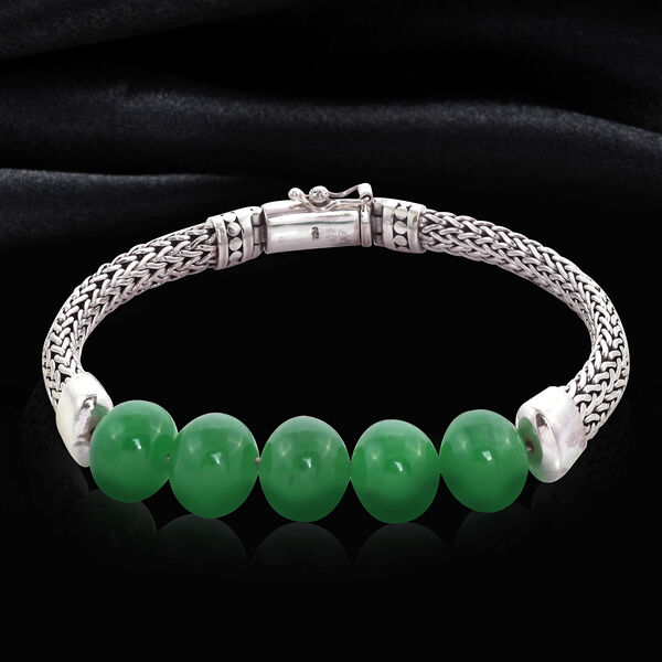 Gr&uuml;ne Jade Armband ca. 19 cm 925 Silber ca. 36,00 ct. image number 2