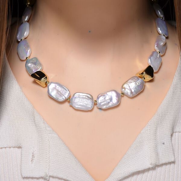 Mehrfarbige Keshi Perle Halskette ca. 50 cm Nickelfreies Messing gelb vergoldet image number 2