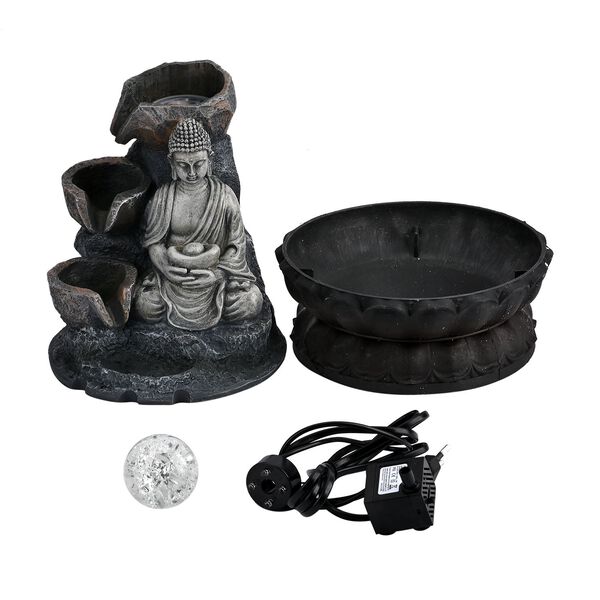 Wasserbrunnen - Buddha mit Glaskugel und Licht