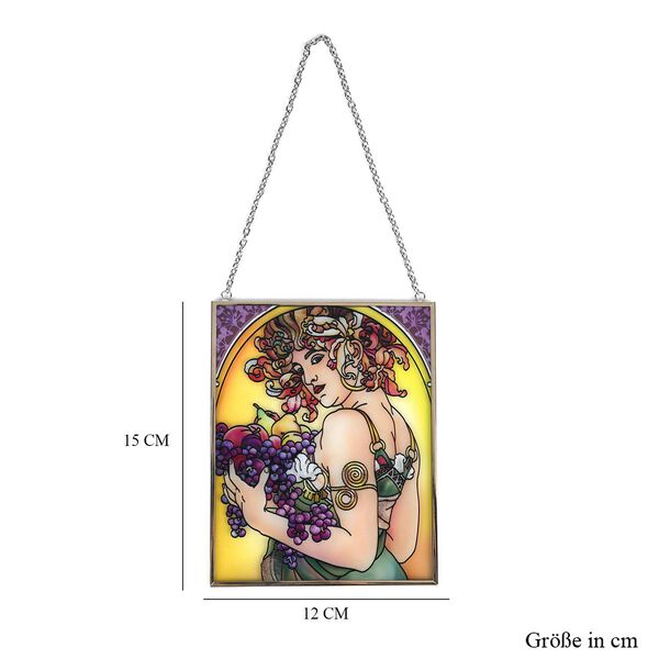 Handbemalter Glas-Sonnenf&auml;nger, Alphonse-Mucha-Motiv Frau mit Trauben, 12&times;15cm, Mehrfarbig image number 6