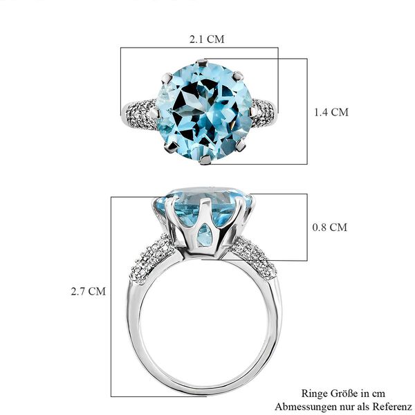 Himmelblauer Topas und weißer Zirkon Ring, 925 Silber platiniert (Größe 21.00) ca. 7.95 ct image number 7