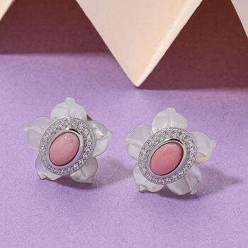 D'Joy Nat&uuml;rlicher Rosa K&ouml;nigsmuschel Perle (6x4mm), Wei&szlig;es Perlmutt  Ohrringe 925 Silber rhodiniert