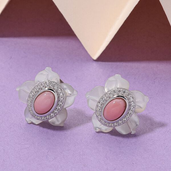 D'Joy Nat&uuml;rlicher Rosa K&ouml;nigsmuschel Perle (6x4mm), Wei&szlig;es Perlmutt  Ohrringe 925 Silber rhodiniert image number 2