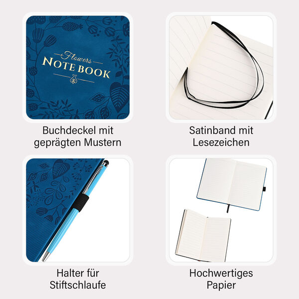 Premium Set; Notizbuch und Taschentagebuch mit geschnitztem, samtigem Hardcover und Kugelschreiber, Marineblau image number 3