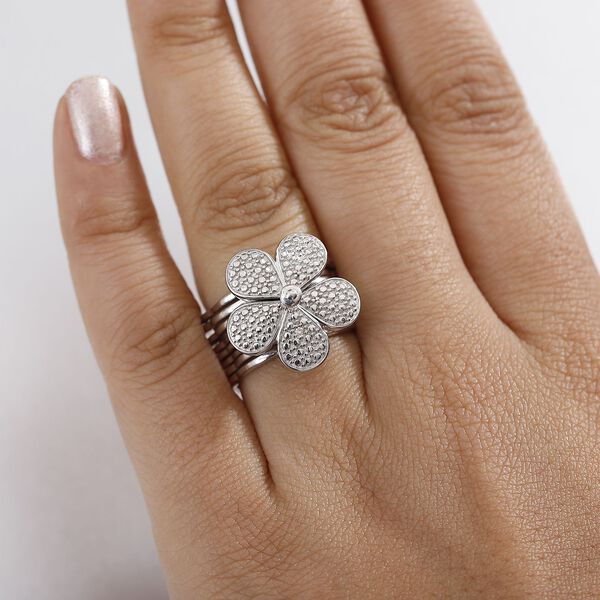 Wei&szlig;er Diamant Konvertierbarer Blumen-Ring, umwandelbar zum Armband, Nickelfreies Messing, 17 cm image number 3
