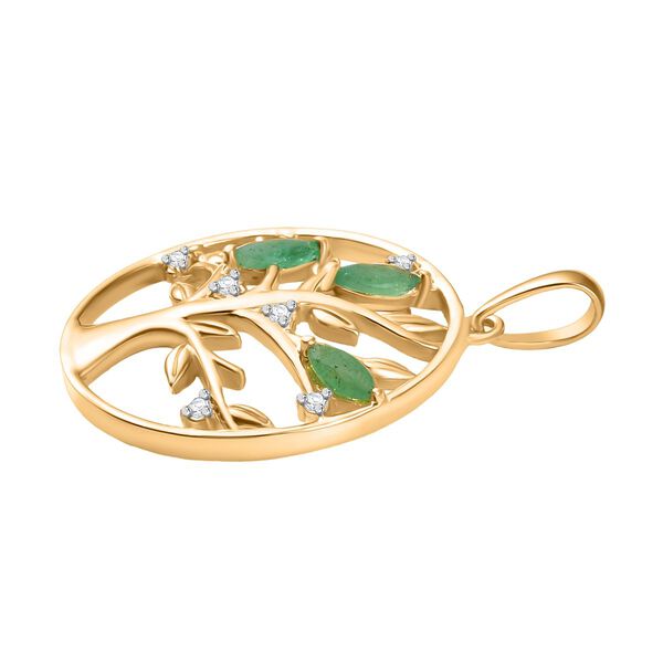 Kagem Sambischer Smaragd, Wei&szlig;er Zirkon Anh&auml;nger 925 Silber 750 Gelb Vergoldet ca. 0.51 ct image number 3