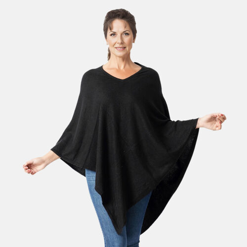 Damen Poncho, 100 % Pashmina Kaschmirwolle, Schwarz image number 0