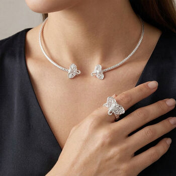 D'Joy Royal Bali Ring und 45cm Halskette im Elefant-Design, 925 Silber