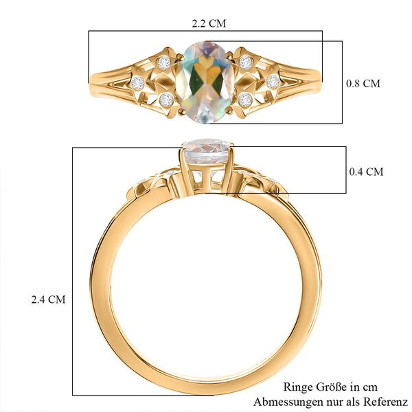 D joy AAA Premium Malagasy Regenbogen Mondstein, Moissanit Ring 925 Silber 750 Gelbgold Vermeil (Größe 19.00) ca. 0.75 ct image number 7