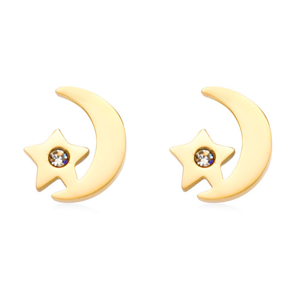 2er - Set wei&szlig;e Kristall-Ohrringe und Halskette, ca. 50 cm, Edelstahl IP-Gold image number 3