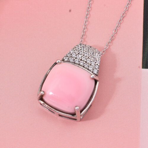 AAA Rosa Königsmuschel Perle, Weißer Zirkon Anhänger mit Kette, 925 Silber rhodiniert image number 1