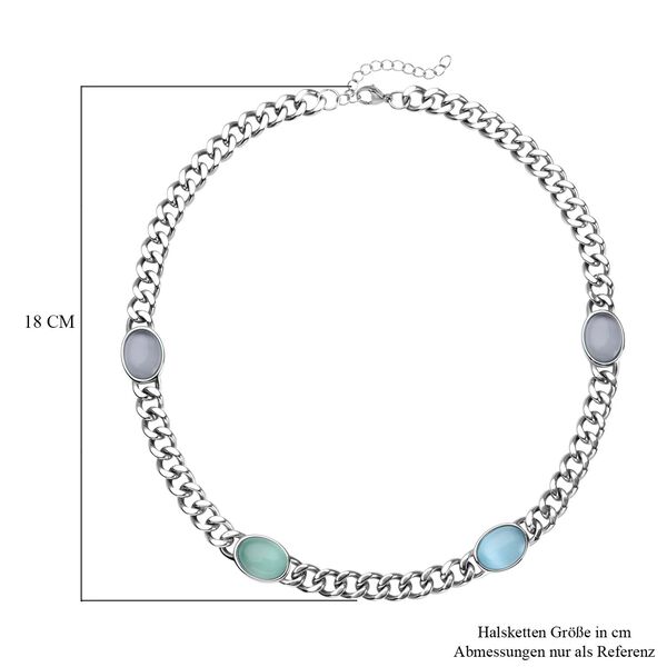 Mehrfarbige Katzenaugen Halskette, ca. 50 cm, reiner Edelstahl ca. 25.00 ct image number 5