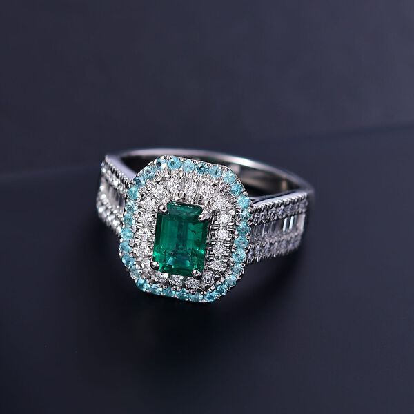 RHAPSODY zertifiziert und geprüft AAAA Kagem sambischer Smaragd, Paraiba Turmalin und Diamant Ring in 950 Platin - 2 ct. image number 1