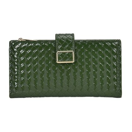 Gepr&auml;gte PU-Leder Brieftasche mit gewebtem Muster und RFID-Schutz, Gr&ouml;&szlig;e: 19.5x2.5x9.5cm, opalgr&uuml;n