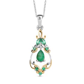 D’joy Kagem Sambischer Smaragd, Smaragd Schmuckset 925 Silber rhodiniert, 925 Silber Rhodiniert und 750 Gelbgold Vermeil ca. 0,64 ct.
