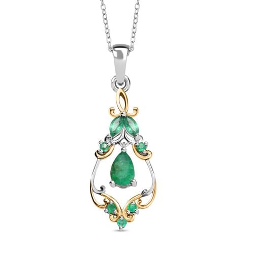 D’joy Kagem Sambischer Smaragd, Smaragd Schmuckset 925 Silber rhodiniert, 925 Silber Rhodiniert und 750 Gelbgold Vermeil ca. 0,64 ct. image number 0