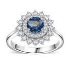 AAA Blauer Saphir, Weißer Diamant Ring 585 Gold (Größe 17.00) ca. 1,46 ct