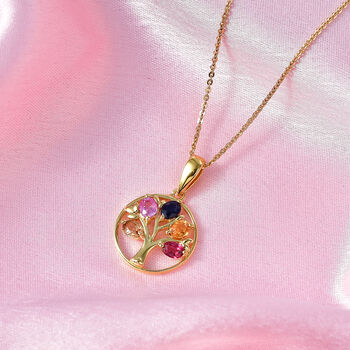 D'Joy Mehrfarbig Saphir, Blauer Saphir Schmuckset ca. 50 cm 925 Silber 750 Gelbgold vermeil ca. 1,19 ct.