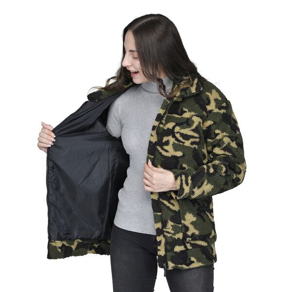 TAMSY - Kunstfell Jacke mit vorderem Reißverschluss, Leopardenmuster, Größe XL 117x78x60 cm, Tarnfarbe image number 3