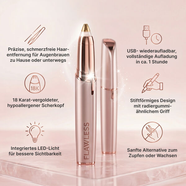 Finishing Touch Flawless Augenbrauen-Trimmer mit integriertem Licht, 18 Karat vergoldet, Ros&eacute;gold image number 1