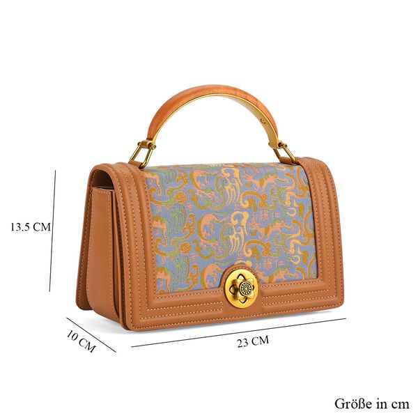 "Brand:La Marey Signature Brocade with Genuine Leather crossbody bag  Color:brown Size:23*10*13.5cm Meterial: Wall-Silk/Genuine Leather; Lining-Polyester Exterior:lock-1 Interior: zipped-1,slid-1" image number 5