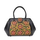 GRAND PELLE Elite Kollektion - Exklusive Handgravierte Lederhandtasche mit Floralem Meisterwerk, Größe 36 x 23 x 18 cm, schwarz