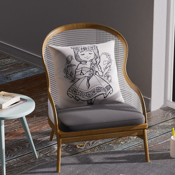 2er Set DIY Malen: Kissenbezug mit 8 Wasserfarbstiften, 45x45 cm, Sonnenblume und Fee image number 1