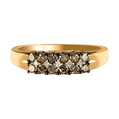 Nat&uuml;rlicher Champagner Diamant und Wei&szlig;er Diamant Ring, 925 Silber Ros&eacute;gold Vermeil (Gr&ouml;&szlig;e 20.00) ca. 0.50 ct