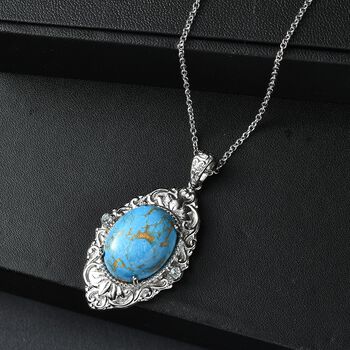 Blaues T&uuml;rkis, Himmelblauer Topas Anh&auml;nger mit Kette, 316L Edelstahl ca. 15.90 ct