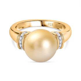 Goldener Südseeperlen- und Moissanit-Ring - 10,57 ct.