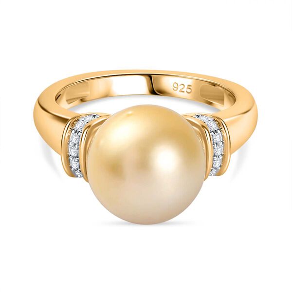 Goldener S&uuml;dseeperlen- und Moissanit-Ring - 10,57 ct.