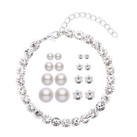 Weiße Muschelkernperle (4-10 mm), Weißer Kristall Schmuckset 316L Edelstahl, Nickelfreies Messing