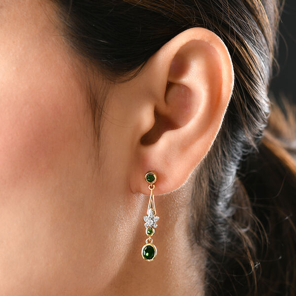 Nat&uuml;rlicher Chromdiopsid Ohrh&auml;nger 925 Silber vergoldet ca. 1,98 ct&nbsp; image number 3