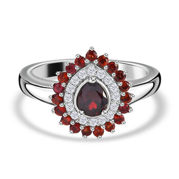 Anthill Granat und Zirkon Halo Ring 925 Silber platiniert (Gr&ouml;&szlig;e 16.00) ca. 0,99 ct