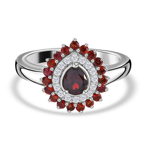 Anthill Granat und Zirkon Halo Ring 925 Silber platiniert  ca. 0,99 ct image number 0