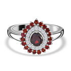 Anthill Granat und Zirkon Halo Ring 925 Silber platiniert (Größe 16.00) ca. 0,99 ct