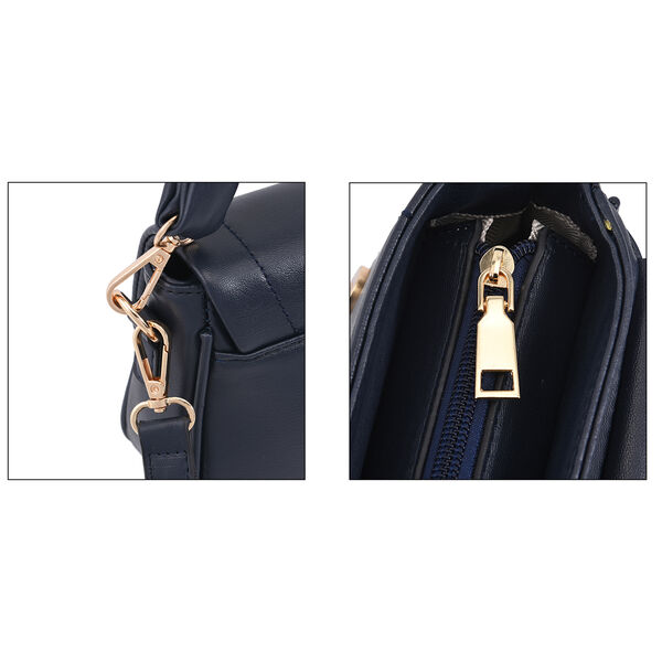 Umhängetasche aus Kunstleder mit abnehmbarem Riemen, Größe 27x7x15 cm, Dunkelblau image number 5