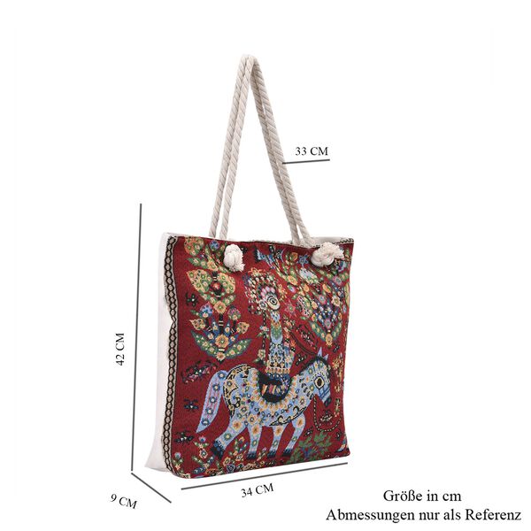 Jacquard gewebte Jute-Tasche mit Pferd Design, 42x34 cm image number 7