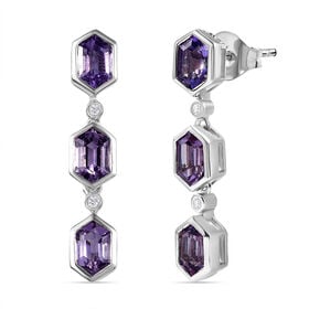 AA Rose De France Amethyst, Weißer Zirkon Ohrringe 925 Silber platiniert ca. 3,63 ct.