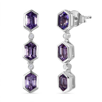 AA Rose De France Amethyst, Wei&szlig;er Zirkon Ohrringe 925 Silber platiniert ca. 3,63 ct.