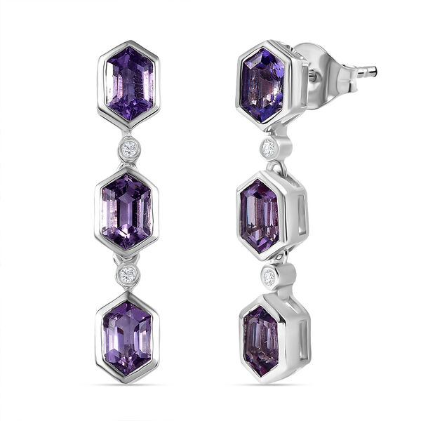 AA Rose De France Amethyst, Wei&szlig;er Zirkon Ohrringe 925 Silber platiniert ca. 3,63 ct.
