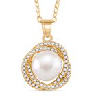 Weiße Süßwasser Perle, Weißer Zirkonia Schmuckset, ca. 50cm + 5cm Extender, Nickelfreies Messing gelb vergoldet