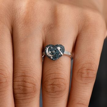 GP Celestial Dream Kollektion- Kanchanaburi Blauer Saphir, Blauer Diamant Ring 925 Silber rhodiniert (Gr&ouml;&szlig;e 19.00) ca. 0.50 ct