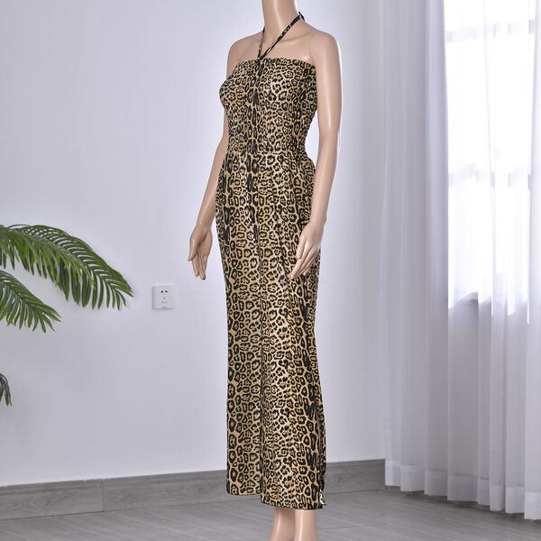 Halsausschnitt Jumpsuit, braun mit Leopardenmuster image number 3