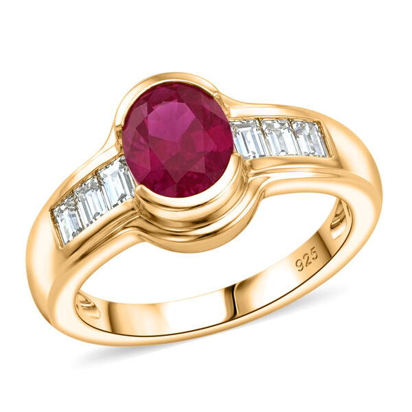 Afrikanischer Rubin (Fissure gef&uuml;llt) und Zirkon Ring 925 Silber vergoldet image number 4