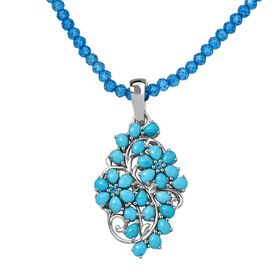 Amerikanischer natürlicher Sleeping Beauty Türkis, Neon Apatit, Anhänger mit Kette, 925 Silber rhodiniert ca. 48.00 ct