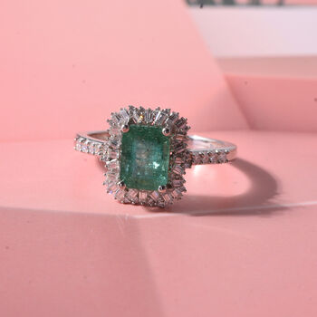 D'Joy AA Smaragd, Moissanit Ring 925 Silber Rhodiniert (Gr&ouml;&szlig;e 17.00) ca. 1,93 ct