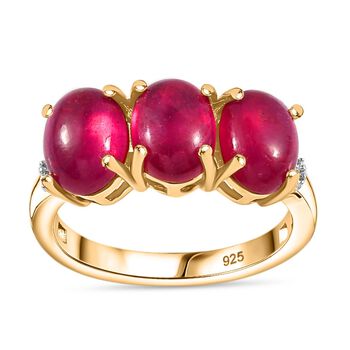 AA Afrikanischer Rubin (Fissure gef&uuml;llt), Wei&szlig;er Diamant Ring, 925 Silber 750 Gelbgold Vermeil (Gr&ouml;&szlig;e 19.00) ca. 6.07 ct