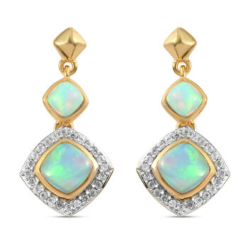 Nat&uuml;rliche, &auml;thiopische Opal und Zirkon-Ohrringe, 925 Silber Gelbgold Vermeil ca. 2,31 ct