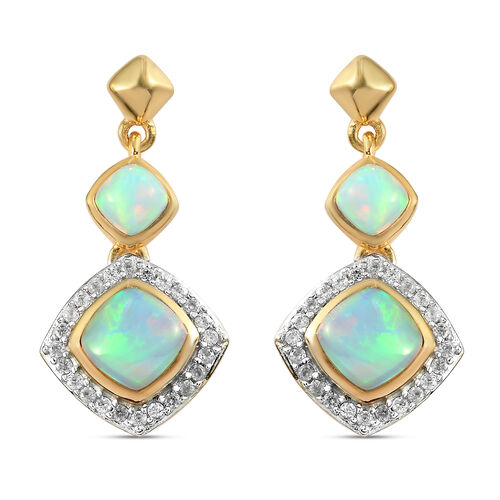 Natürliche, äthiopische Opal und Zirkon-Ohrhänger in Silber image number 0